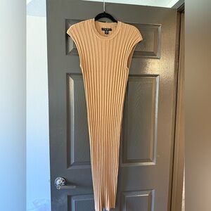 Amisu Knit Caramel Beige Ribbed Midi Dress